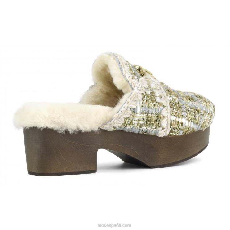 mujer zuecos de tacón de madera maciza Mou NN6RX532 beige bouclé