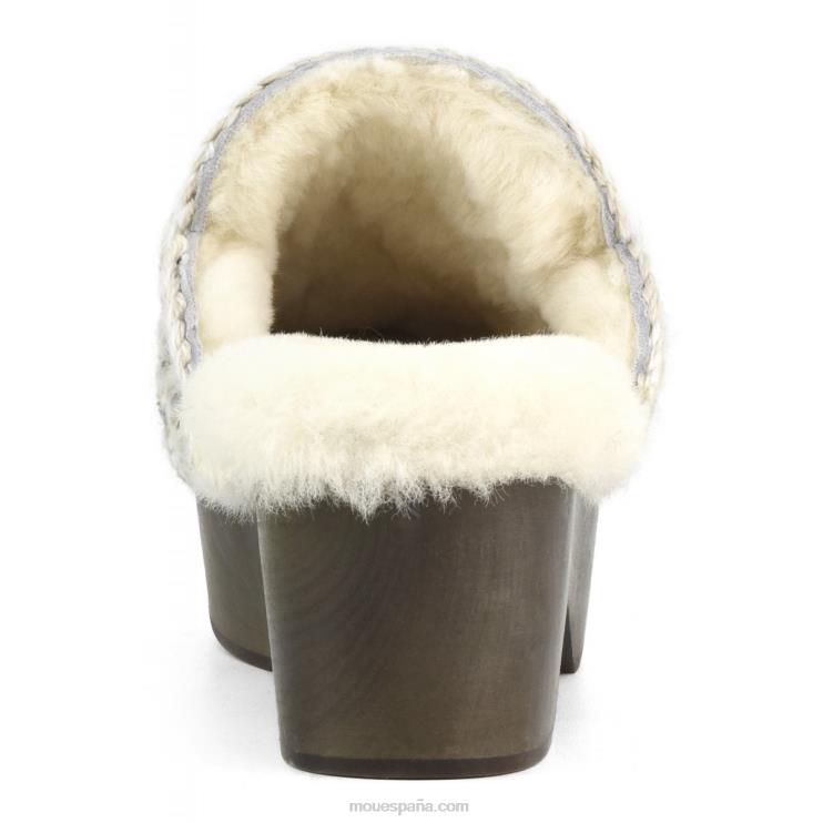 mujer zuecos de tacón de madera maciza Mou NN6RX532 beige bouclé