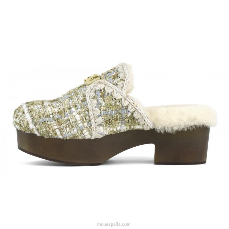 mujer zuecos de tacón de madera maciza Mou NN6RX532 beige bouclé