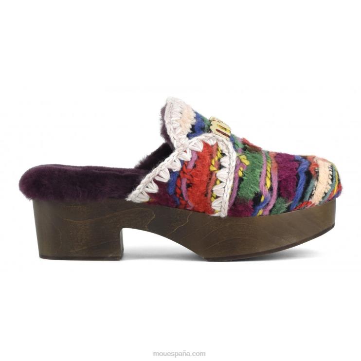 mujer zuecos de tacón de madera maciza Mou NN6RX533 lana étnica multicolor