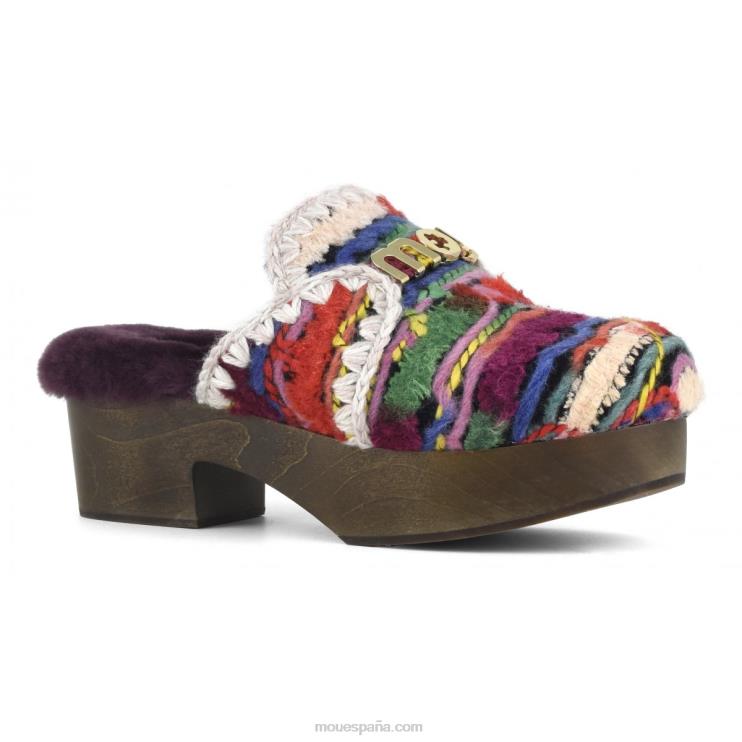 mujer zuecos de tacón de madera maciza Mou NN6RX533 lana étnica multicolor