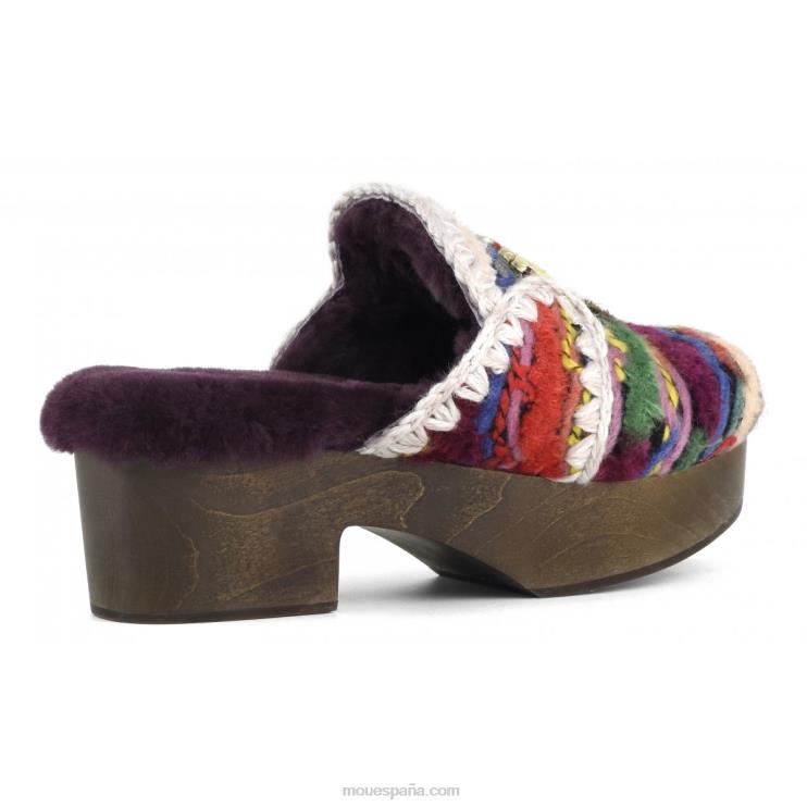 mujer zuecos de tacón de madera maciza Mou NN6RX533 lana étnica multicolor