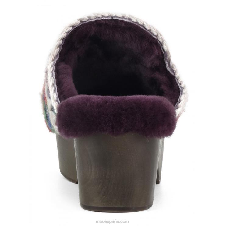 mujer zuecos de tacón de madera maciza Mou NN6RX533 lana étnica multicolor