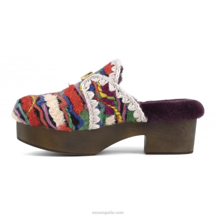 mujer zuecos de tacón de madera maciza Mou NN6RX533 lana étnica multicolor