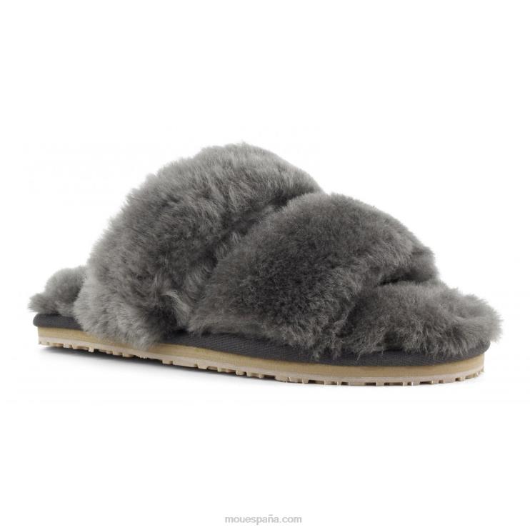 mujer Slipper 2 rayas pelo borrego Mou NN6RX445 carbón