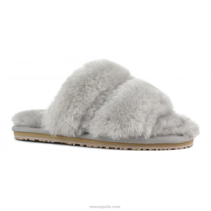 mujer Slipper 2 rayas pelo borrego Mou NN6RX453 gris claro