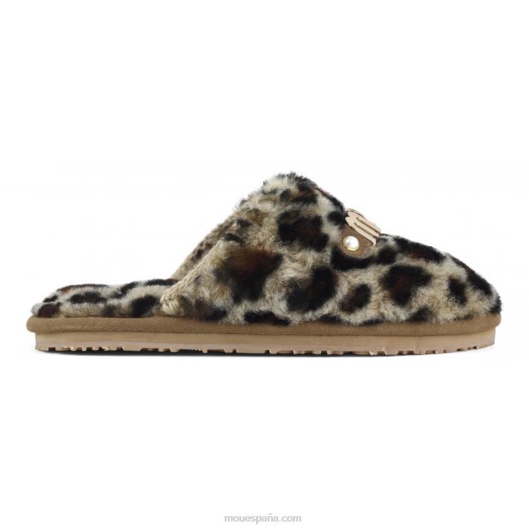 mujer Slipper de piel con puntera cerrada y logo estampado Mou NN6RX498 negro/leopardo