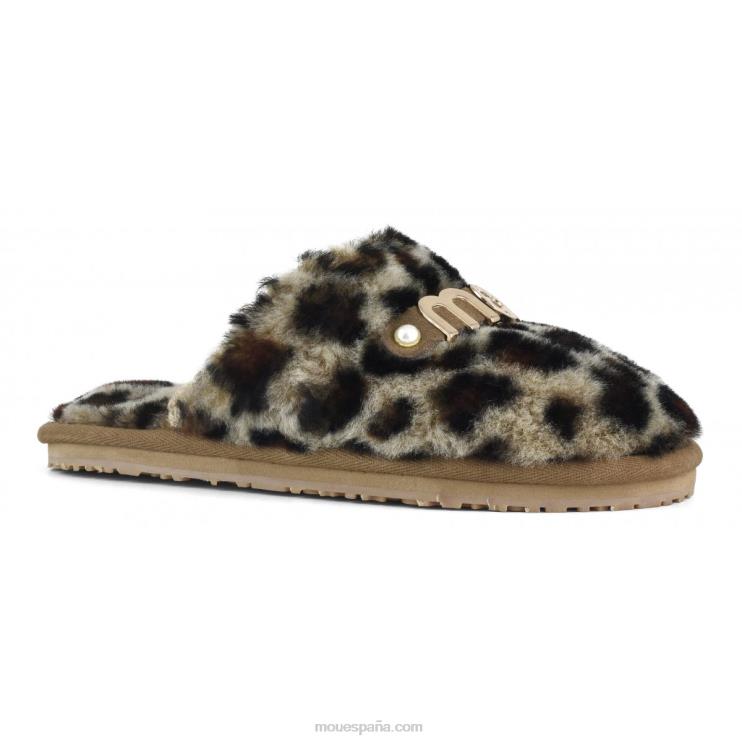 mujer Slipper de piel con puntera cerrada y logo estampado Mou NN6RX498 negro/leopardo
