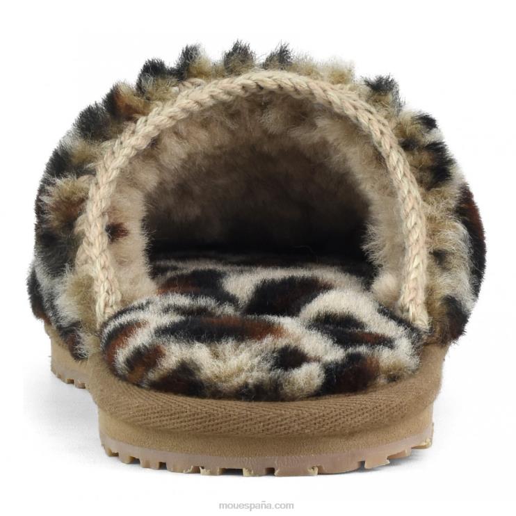 mujer Slipper de piel con puntera cerrada y logo estampado Mou NN6RX498 negro/leopardo