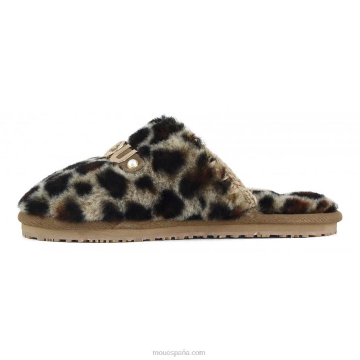 mujer Slipper de piel con puntera cerrada y logo estampado Mou NN6RX498 negro/leopardo