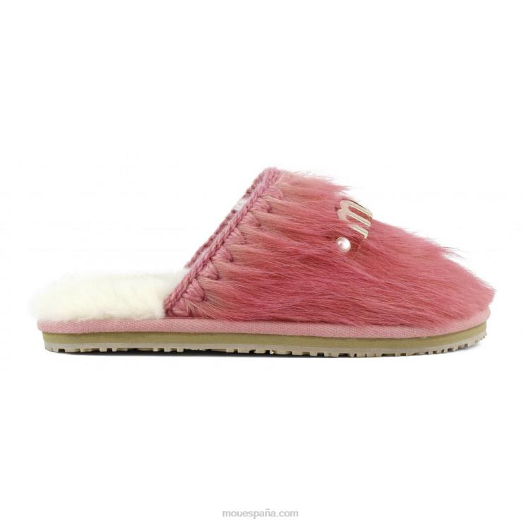 mujer babucha de pelo con puntera cerrada y logo pelo largo ponyskin Mou NN6RX501 poni de pelo largo rosa fuxia