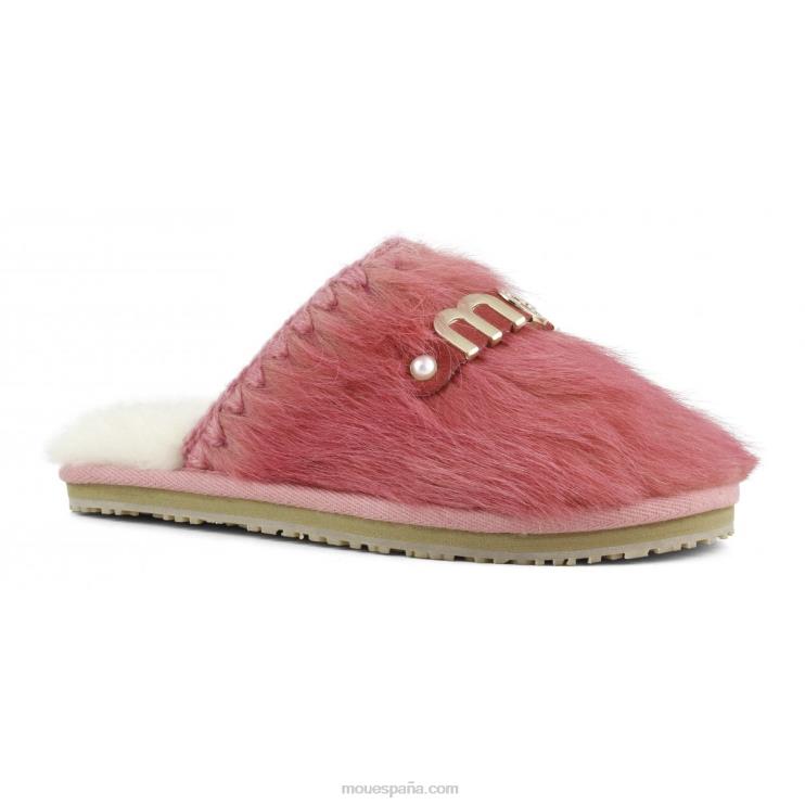 mujer babucha de pelo con puntera cerrada y logo pelo largo ponyskin Mou NN6RX501 poni de pelo largo rosa fuxia