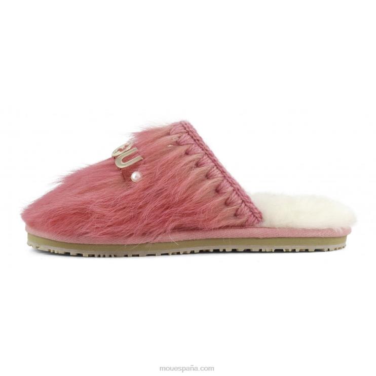 mujer babucha de pelo con puntera cerrada y logo pelo largo ponyskin Mou NN6RX501 poni de pelo largo rosa fuxia