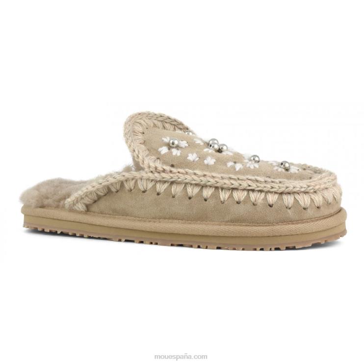 mujer pantuflas de lana flores y abalorios Mou NN6RX434 camello