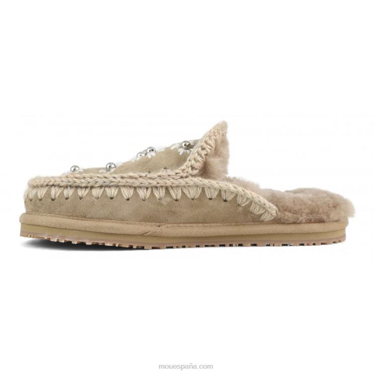 mujer pantuflas de lana flores y abalorios Mou NN6RX434 camello