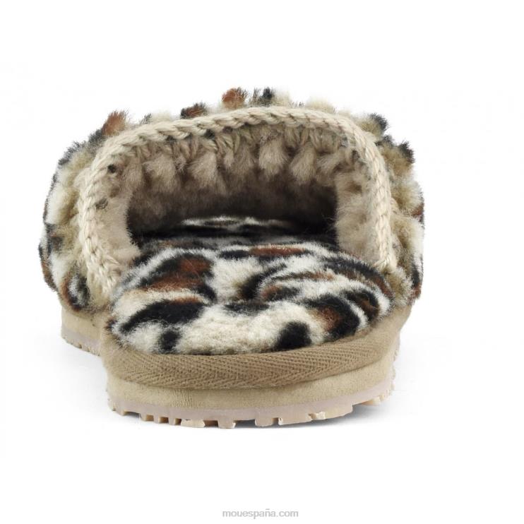 mujer slipper de pelo con logo Mou NN6RX499 negro/leopardo