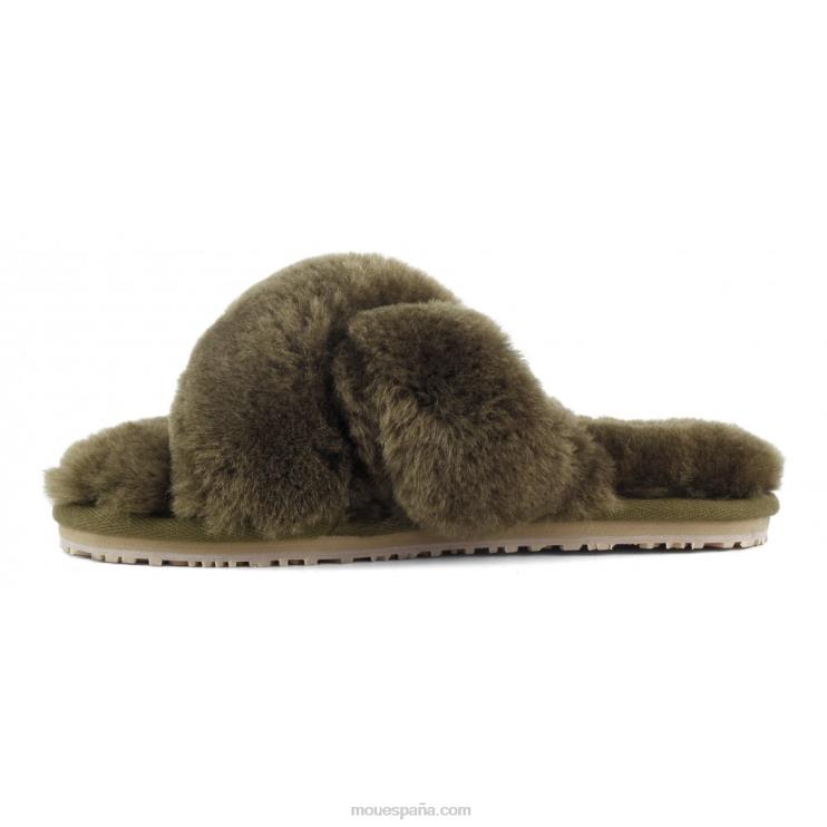 mujer slippers cruzados con pelo Mou NN6RX472 milicia