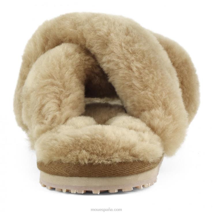 mujer slippers cruzados con pelo Mou NN6RX475 coñac