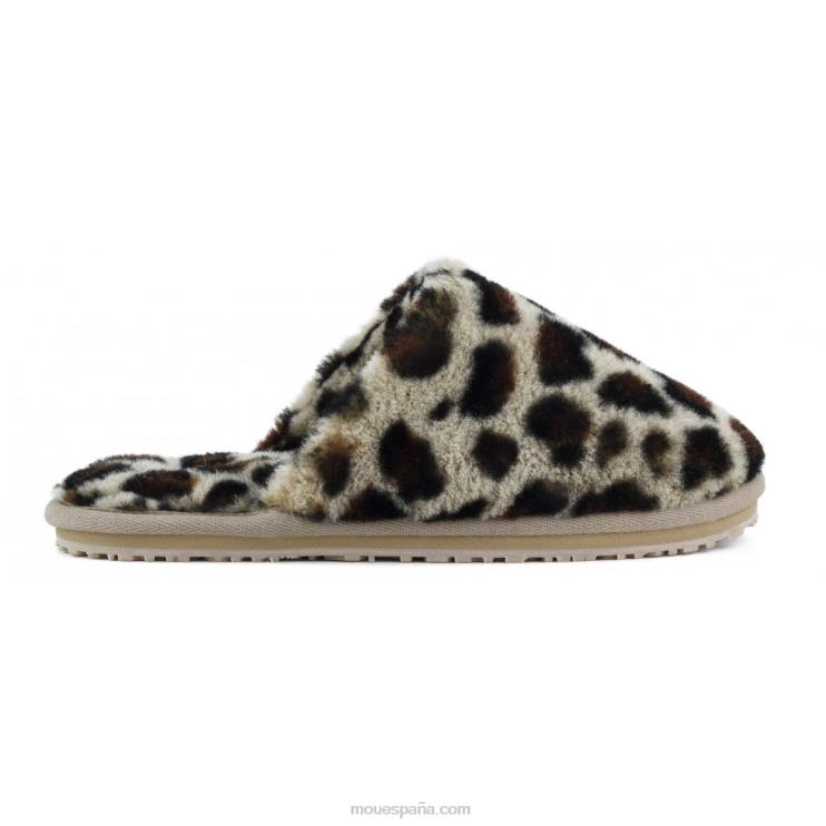 mujer zapatilla de piel de oveja con puntera cerrada Mou NN6RX464 negro/leopardo