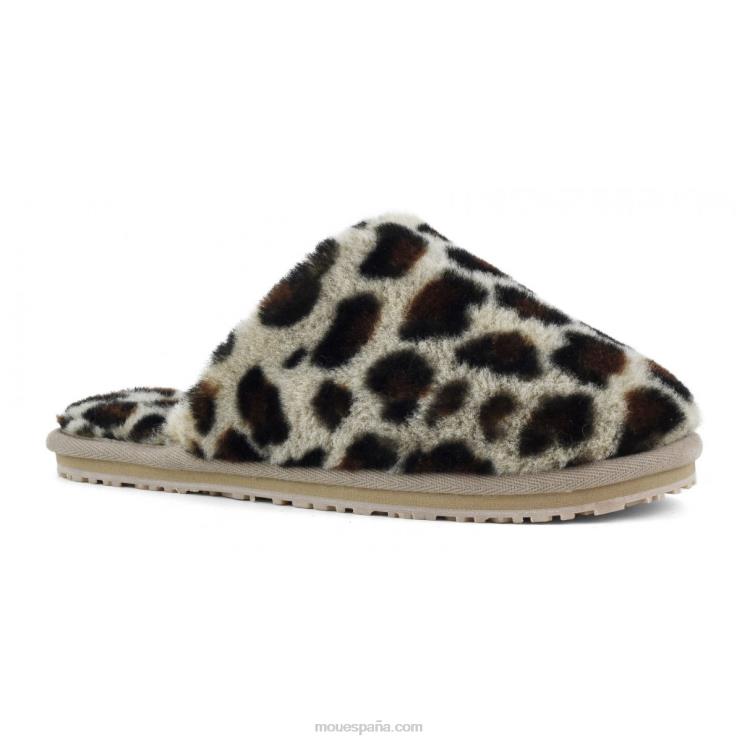mujer zapatilla de piel de oveja con puntera cerrada Mou NN6RX464 negro/leopardo