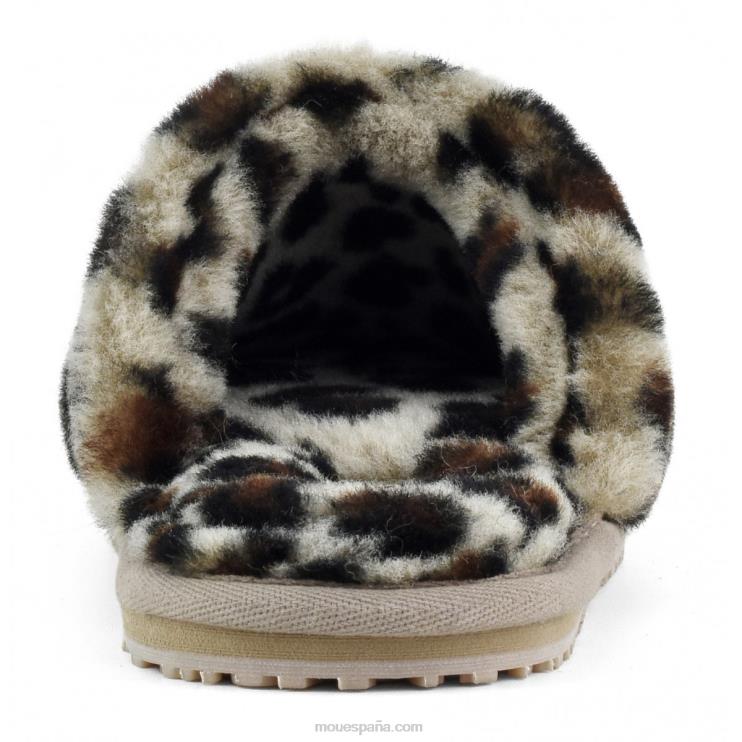 mujer zapatilla de piel de oveja con puntera cerrada Mou NN6RX464 negro/leopardo