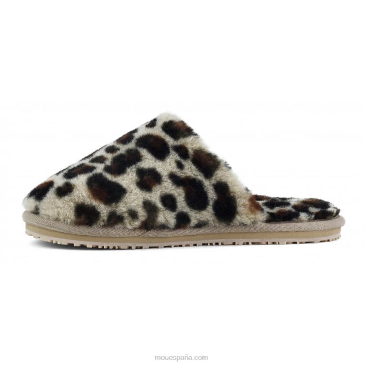 mujer zapatilla de piel de oveja con puntera cerrada Mou NN6RX464 negro/leopardo