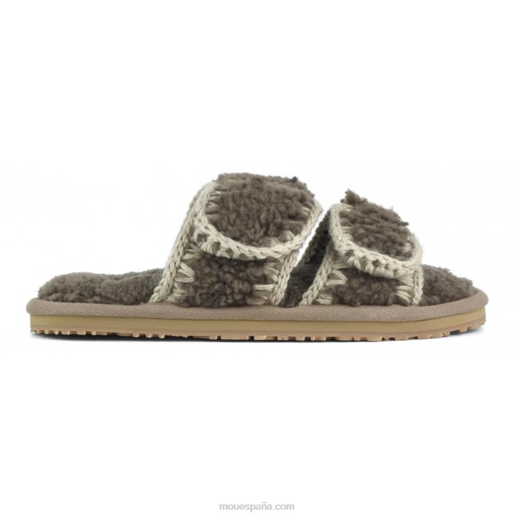 mujer zapatilla de piel de oveja rizada Mou NN6RX442 elefante gris