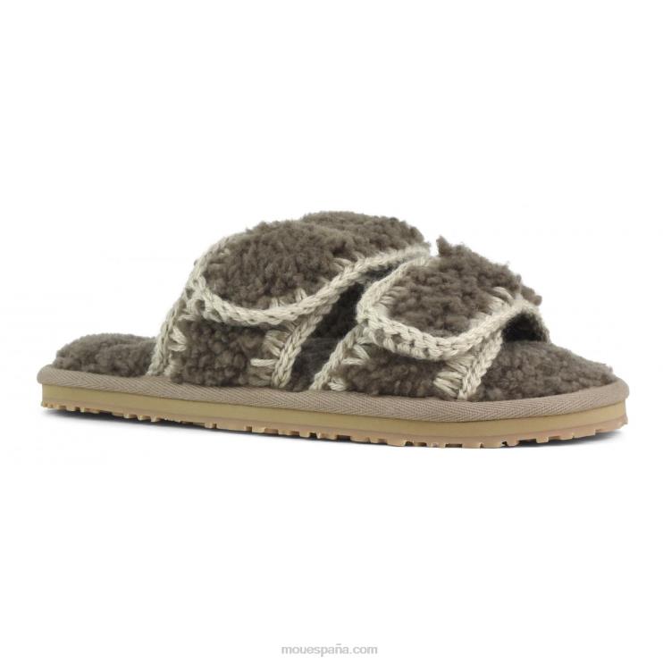 mujer zapatilla de piel de oveja rizada Mou NN6RX442 elefante gris