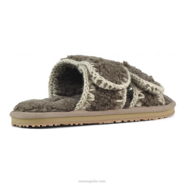 mujer zapatilla de piel de oveja rizada Mou NN6RX442 elefante gris