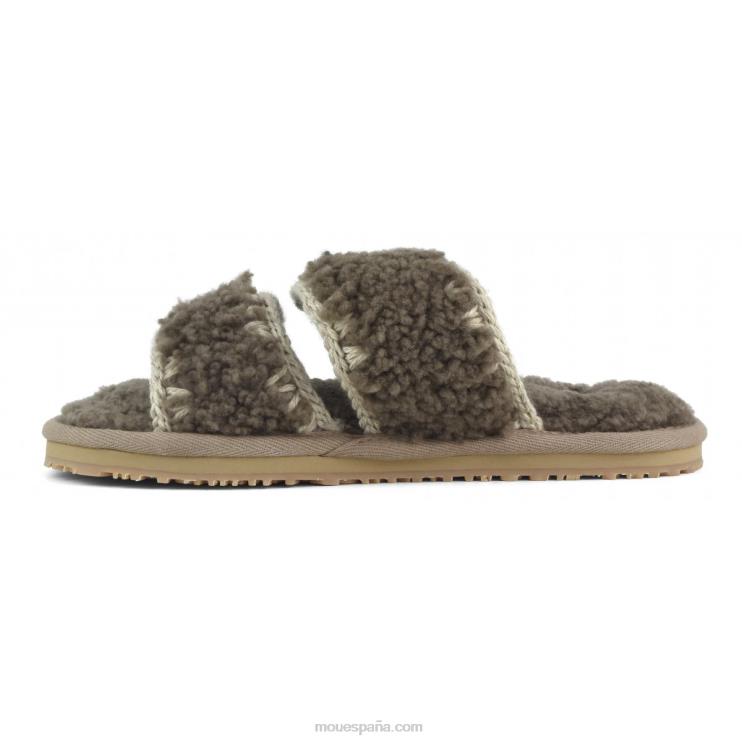 mujer zapatilla de piel de oveja rizada Mou NN6RX442 elefante gris