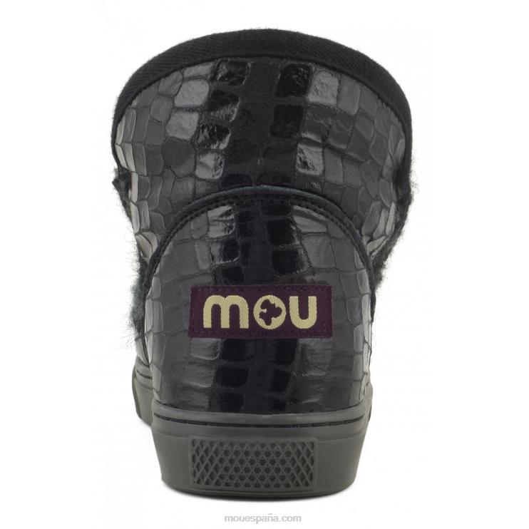 mujer zapatilla esquimal Mou NN6RX666 cocodrilo negro brillante
