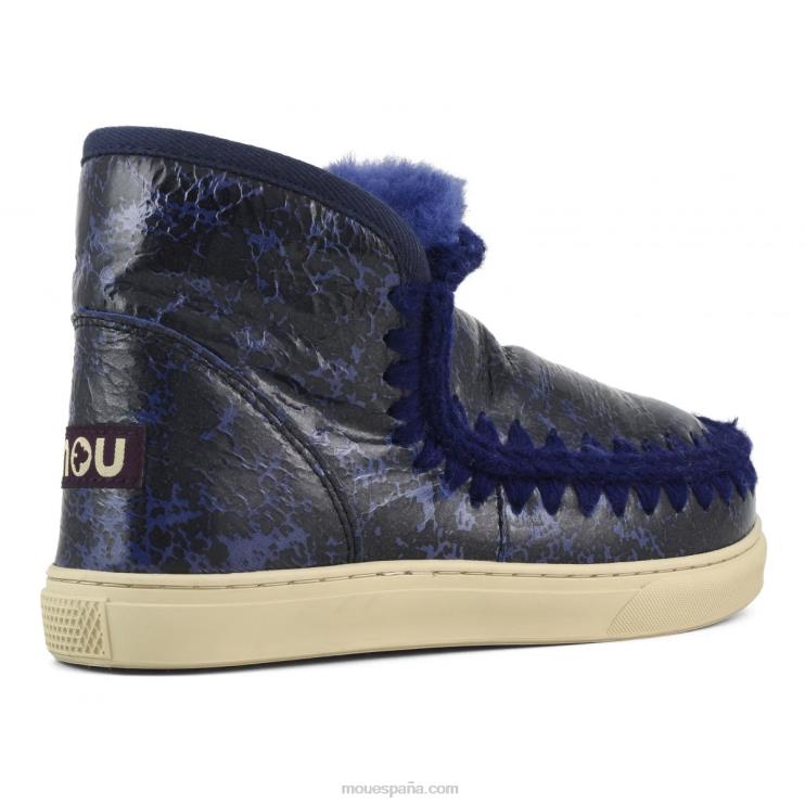 mujer zapatilla esquimal Mou NN6RX669 negro charol craquelado/sobre lana azul