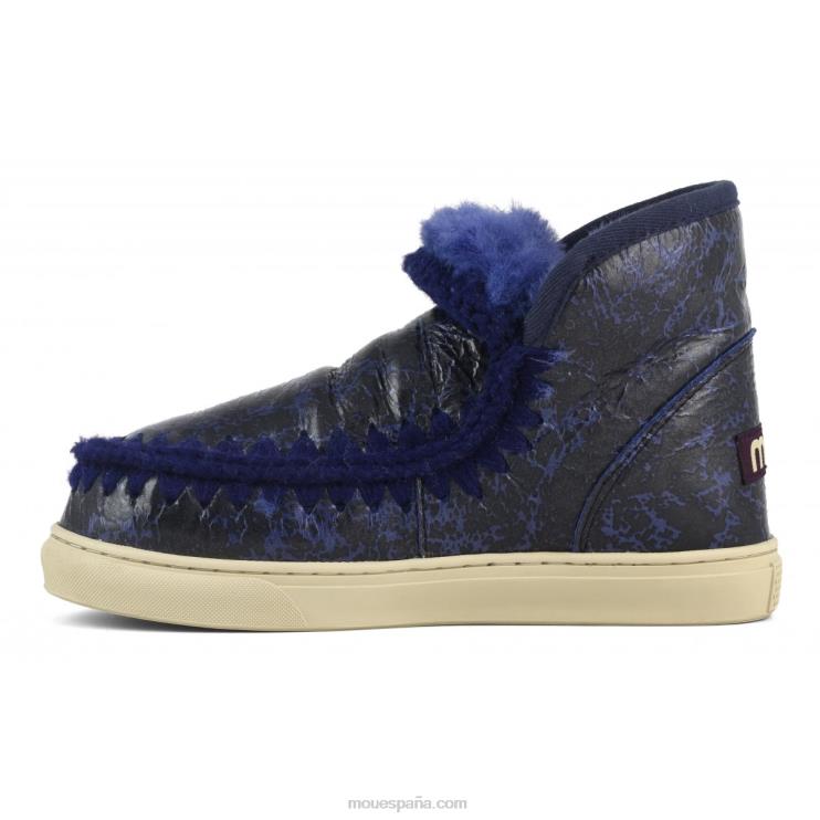 mujer zapatilla esquimal Mou NN6RX669 negro charol craquelado/sobre lana azul