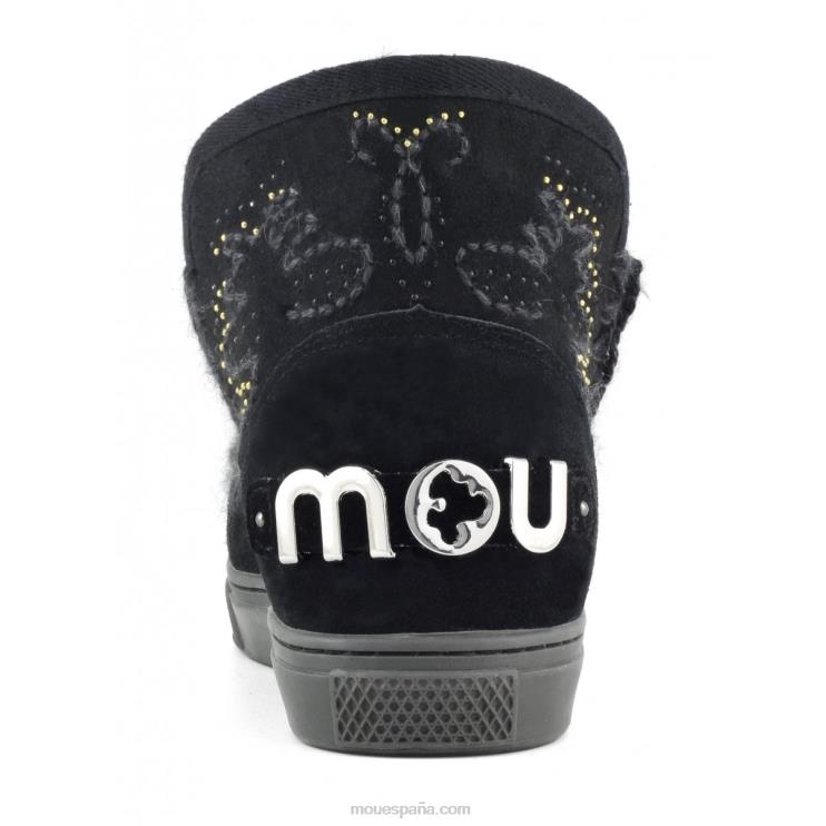 mujer zapatilla esquimal bordado tejano Mou NN6RX649 negro