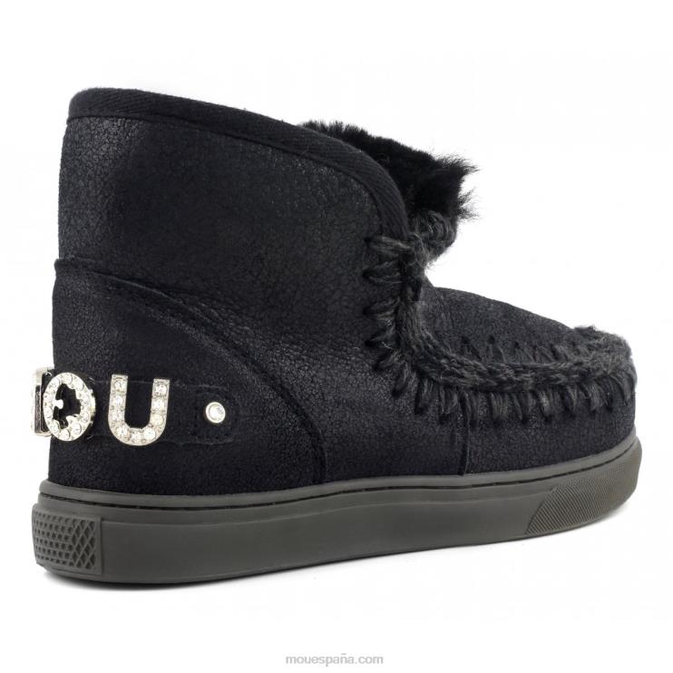 mujer zapatilla esquimal con pedrería Mou NN6RX594 agrietado negro/gris