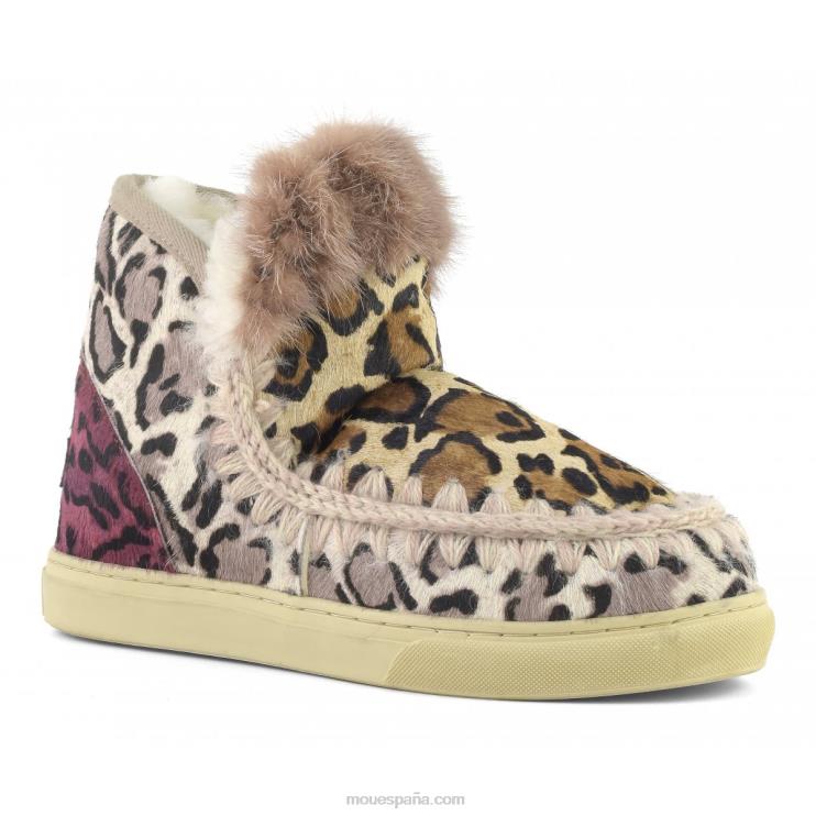 mujer zapatilla esquimal mezcla de piel de caballo patchwork Mou NN6RX655 gran arena de leopardo