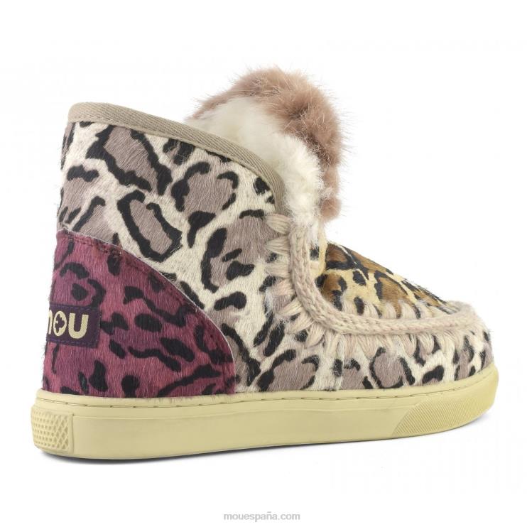 mujer zapatilla esquimal mezcla de piel de caballo patchwork Mou NN6RX655 gran arena de leopardo