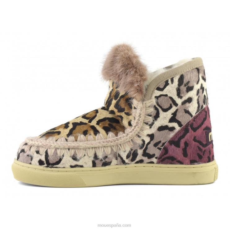 mujer zapatilla esquimal mezcla de piel de caballo patchwork Mou NN6RX655 gran arena de leopardo