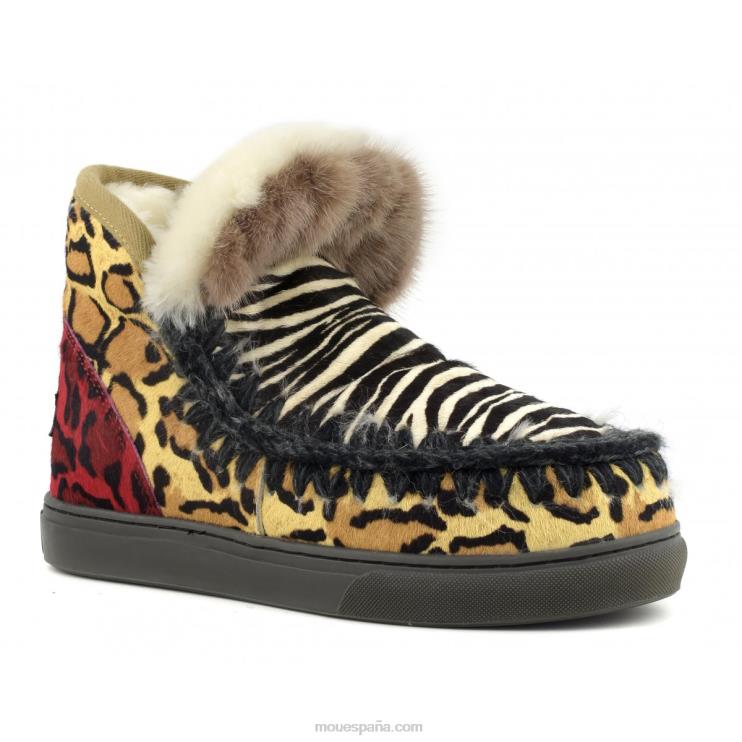 mujer zapatilla esquimal mezcla de piel de caballo patchwork Mou NN6RX656 cebra negro blanco