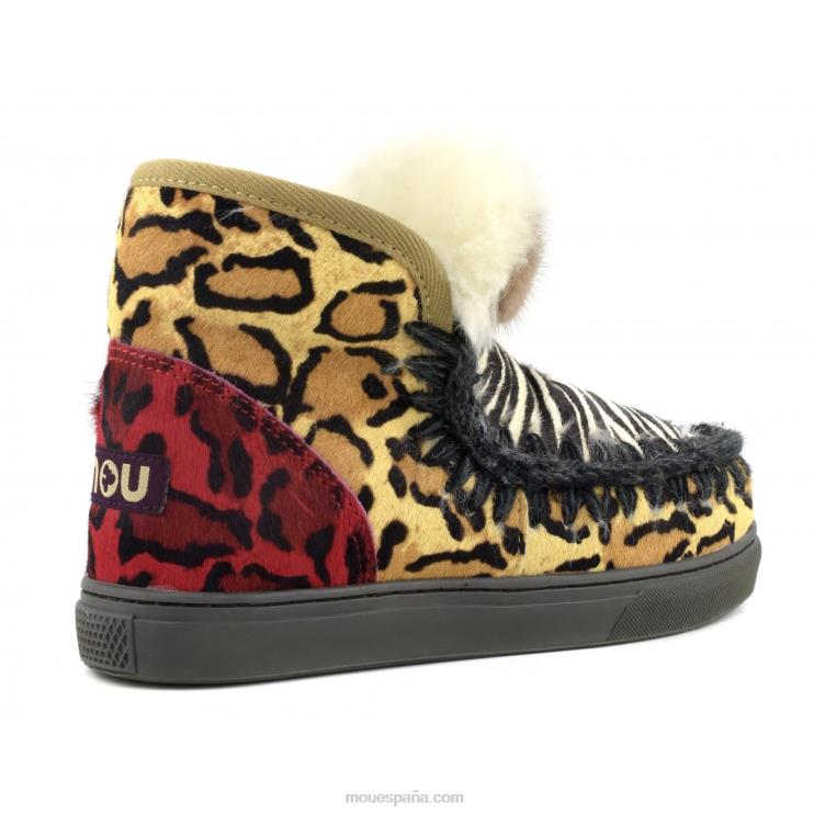 mujer zapatilla esquimal mezcla de piel de caballo patchwork Mou NN6RX656 cebra negro blanco