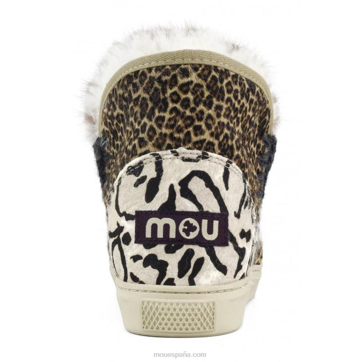 mujer zapatilla esquimal mezcla de piel de caballo patchwork Mou NN6RX658 cebra blanco-negro con naranja