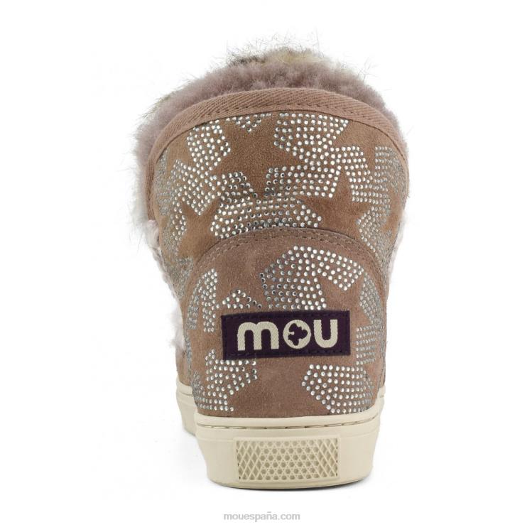 mujer zapatilla esquimal patrón de estrellas hotfix y ribete de piel Mou NN6RX654 marrón rosa