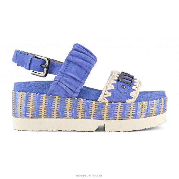 mujer Parte superior japonesa de dos bandas de ante y rafia. Mou NN6RX189 azules