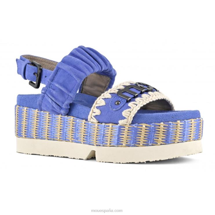 mujer Parte superior japonesa de dos bandas de ante y rafia. Mou NN6RX189 azules