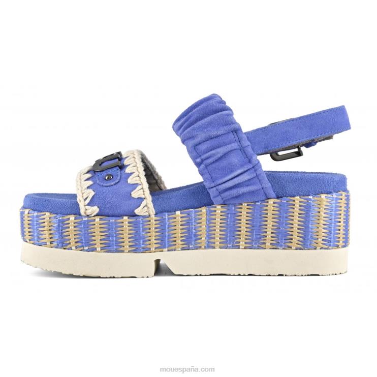 mujer Parte superior japonesa de dos bandas de ante y rafia. Mou NN6RX189 azules