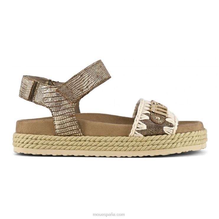mujer correa de sandalia de cuerda bio Mou NN6RX137 lagarto metalico dorado