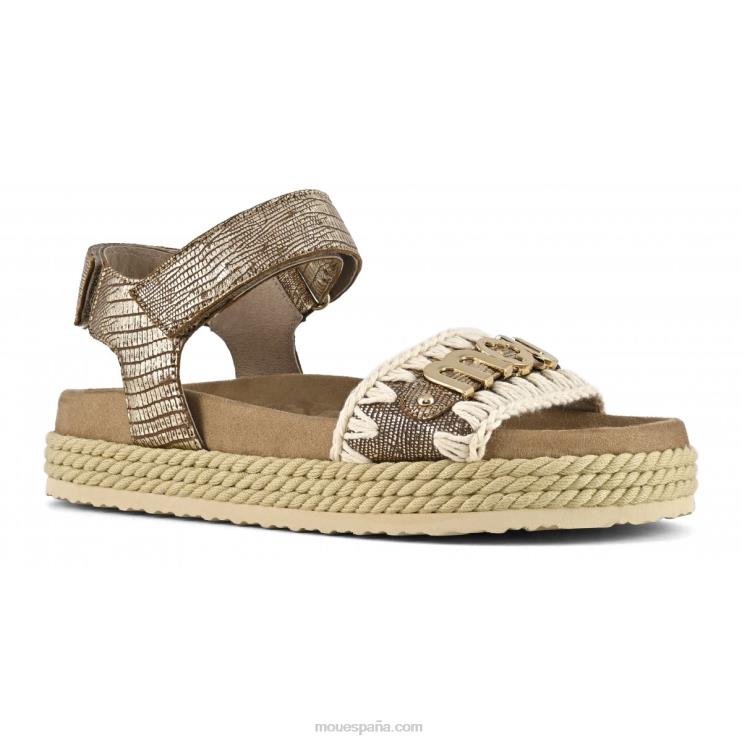 mujer correa de sandalia de cuerda bio Mou NN6RX137 lagarto metalico dorado