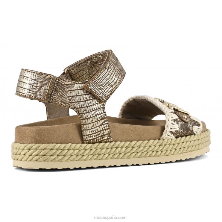 mujer correa de sandalia de cuerda bio Mou NN6RX137 lagarto metalico dorado