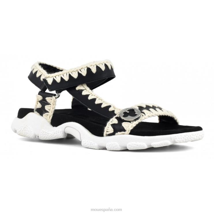 mujer correa trasera de sandalia deportiva Mou NN6RX198 blanco negro
