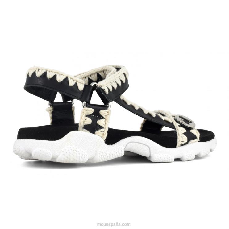 mujer correa trasera de sandalia deportiva Mou NN6RX198 blanco negro